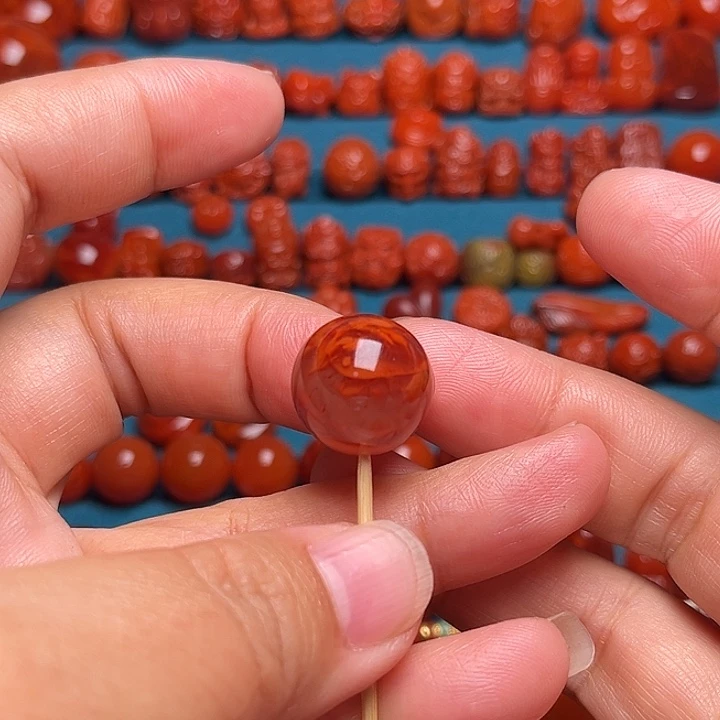 未镶嵌配饰南红玛瑙火焰纹荔枝冻圆珠16mm