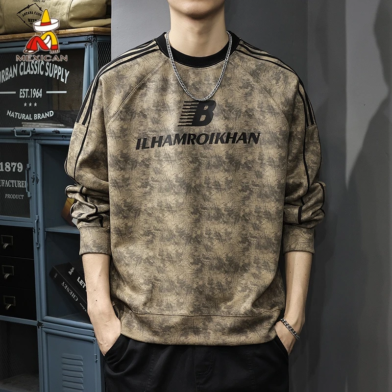 Mexican/稻草人冬季新款痞帅加绒卫衣男款潮牌休闲加厚内搭打底衫