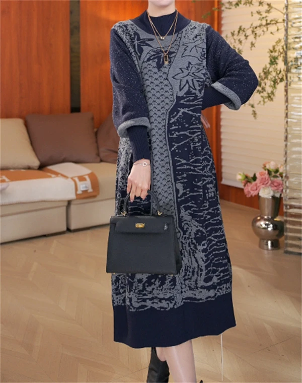 春夏新款【晚风】新秋百搭时尚气质休闲宽松百搭大码连衣裙-6449# M