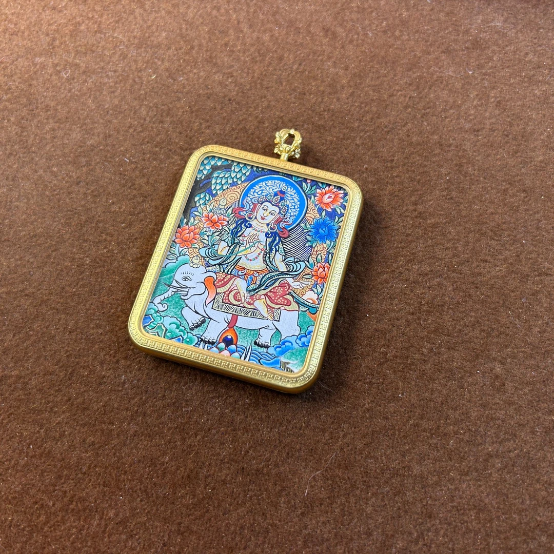 【热贡彩唐】纯手绘随身唐卡吊坠 | 4X5cm画芯 | 普贤菩萨