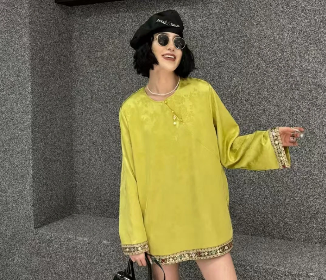 亮片拼接刺绣打底胖MM提花新中式