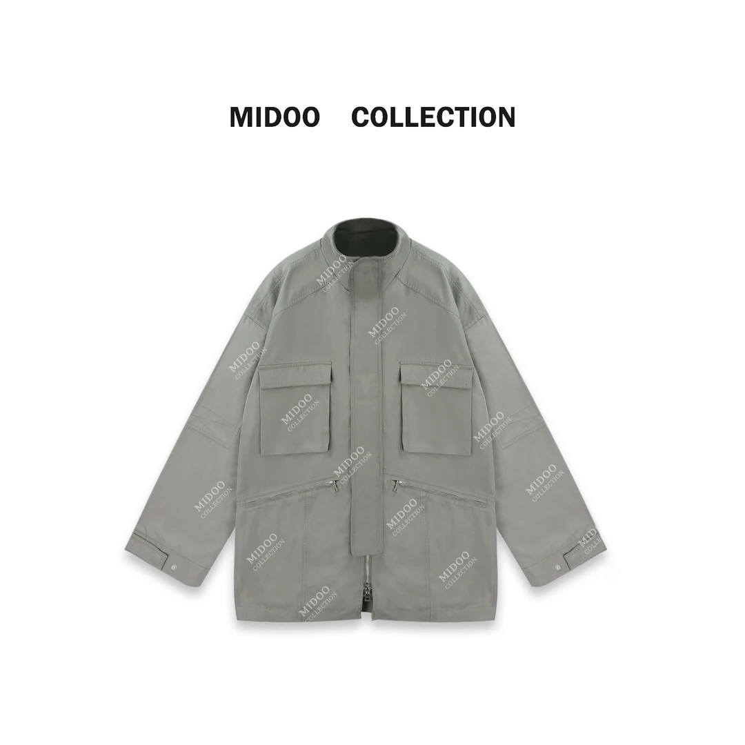 MIDOO ‘巴恩风廓形'重工光泽感立领口袋夹克外套