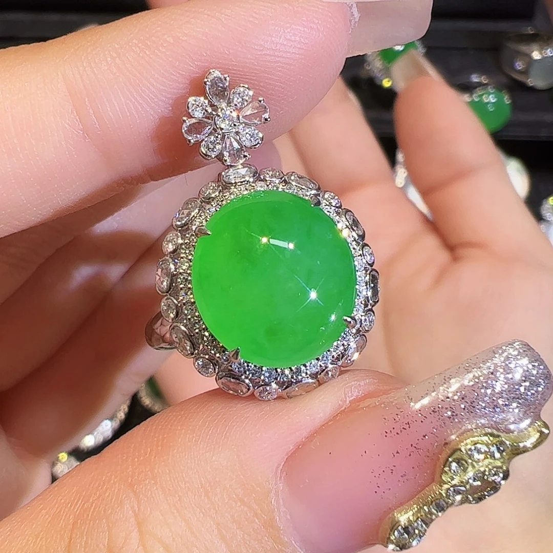 翡翠戒指18K金镶嵌两用款蛋面