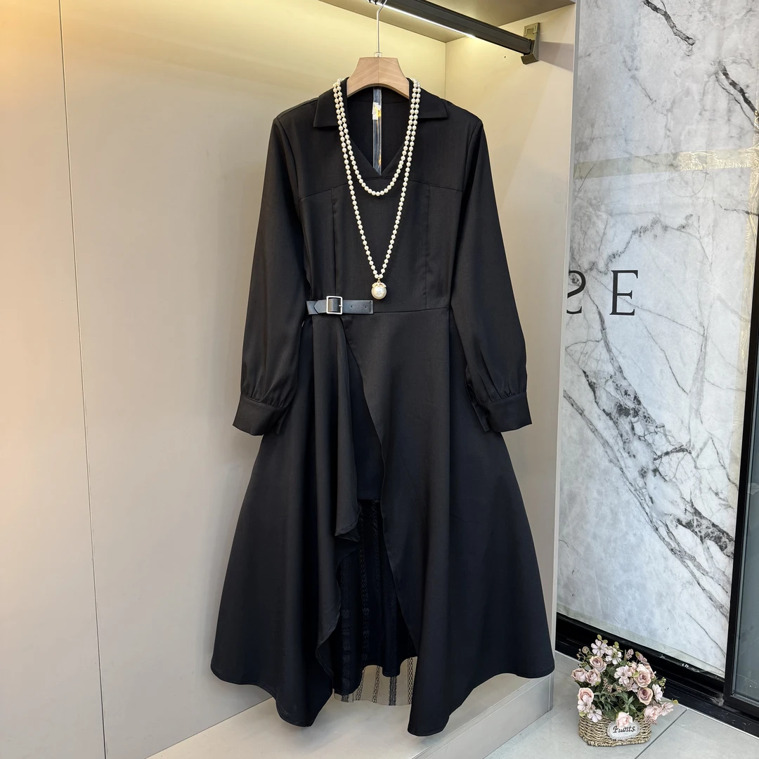 2025秋新款设计师高级显瘦气质洋气减龄胖mm不规则中长裙8859