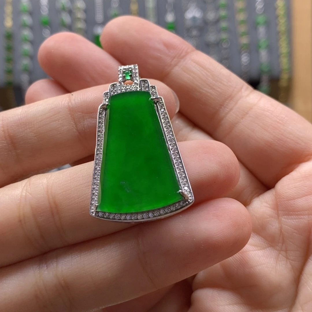 颈饰银S925镶嵌翡翠28mm高品质一刀切行家货