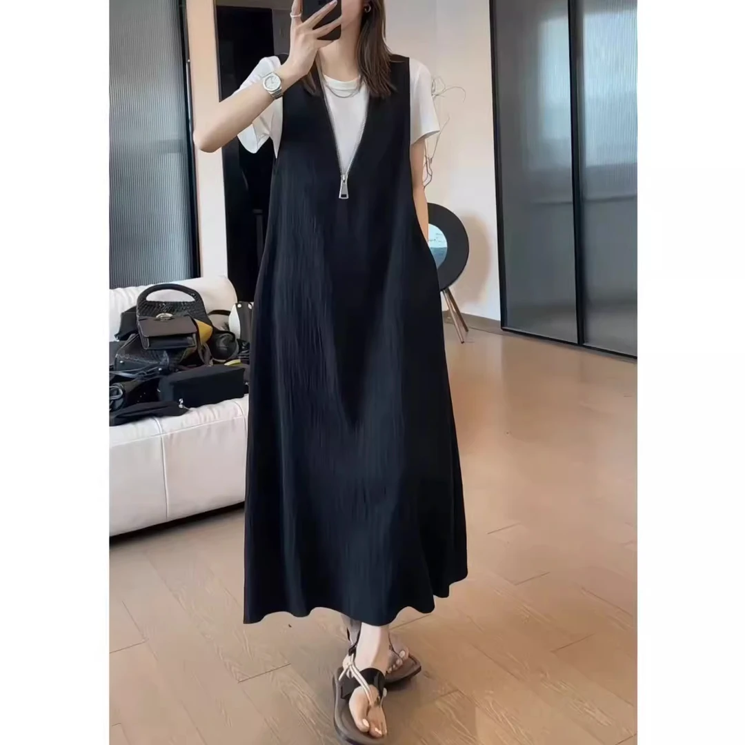 减龄休闲T恤背心连衣裙套装女夏新款小众拼接不撞款长裙气质套装