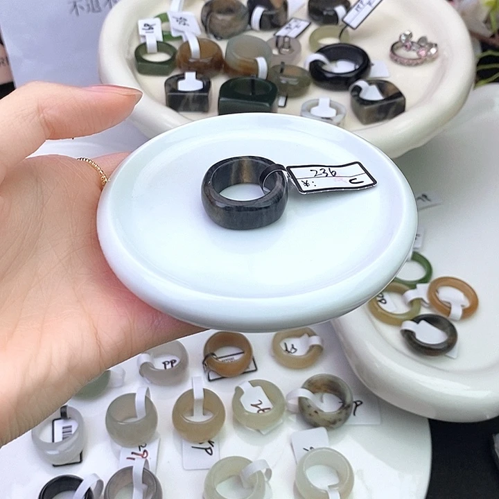 和田玉（糖玉）未镶嵌戒指k20 妖花方圆 17.7