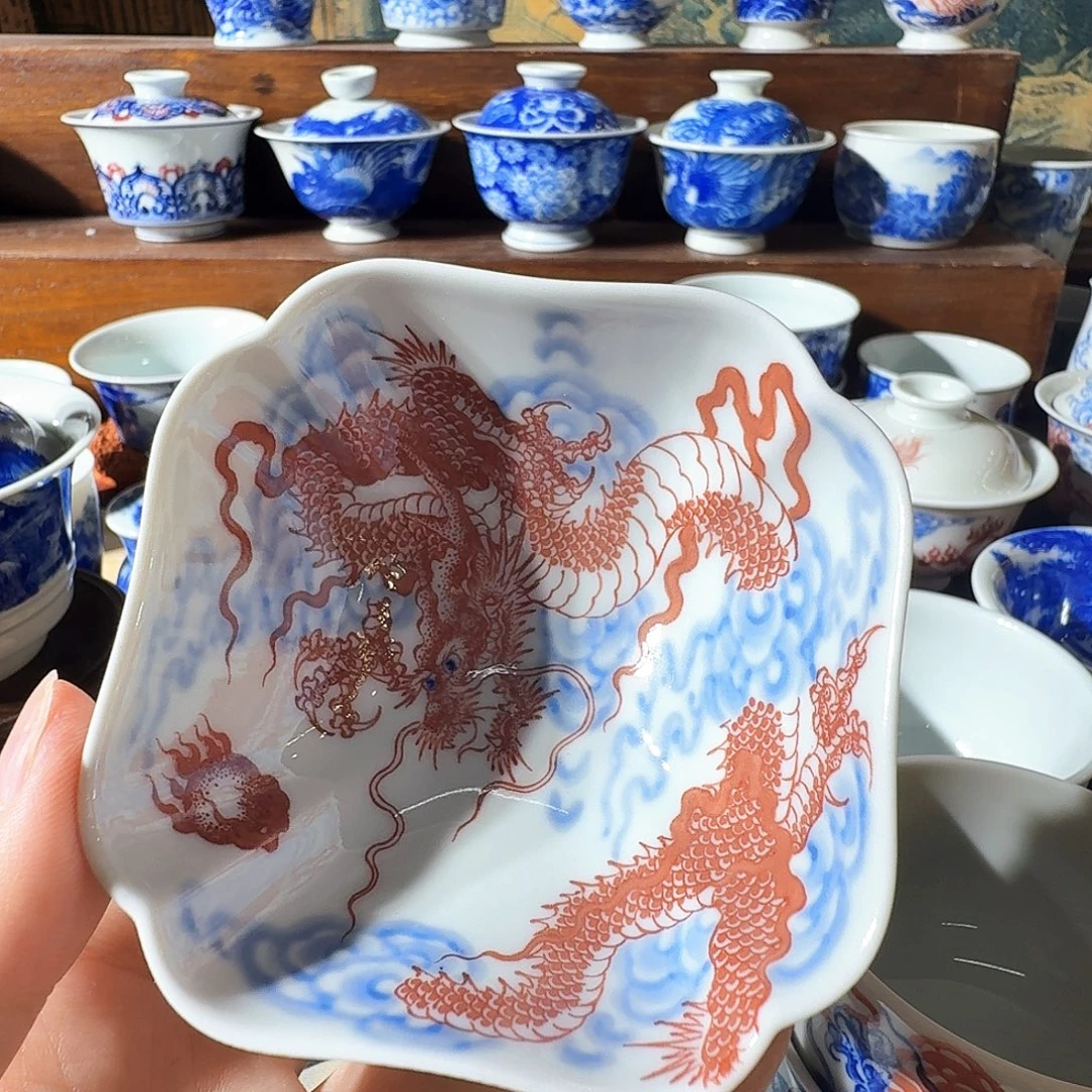 可****泥塑龙方杯手工手绘
