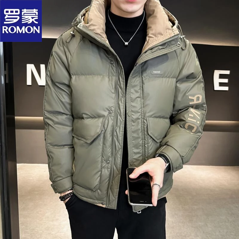 罗蒙羽服冬季外套2024帅气新款加厚连帽上衣服短款保暖韩版休闲