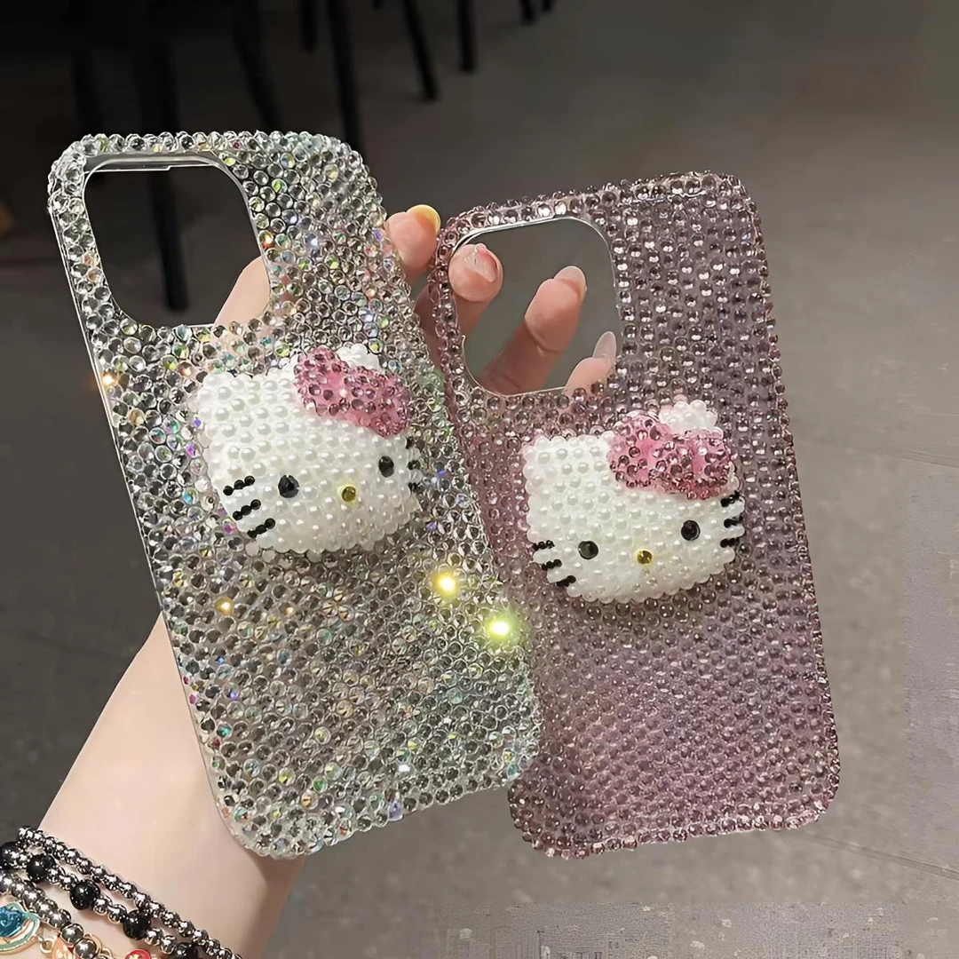 高级感奢华满钻Kitty猫蝴蝶结适用苹果16手机壳iPhone15女14/13潮