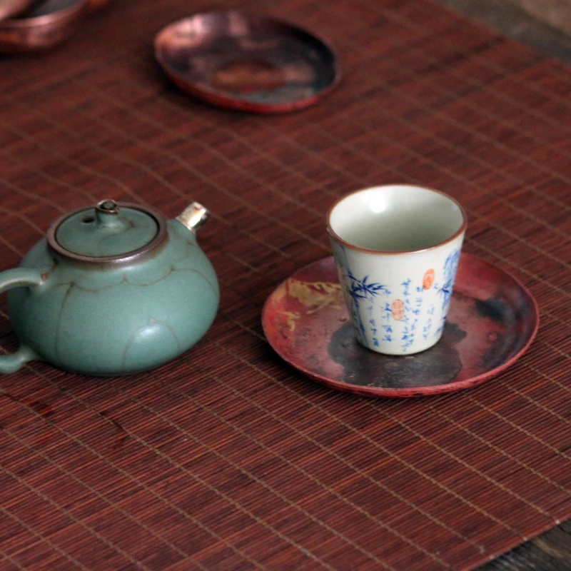 任和堂诧寂风手工日式纯铜加厚鎏银紫铜杯垫杯托茶托铜壶托隔热垫