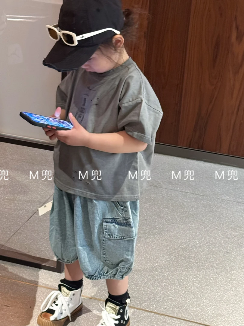米多多25年夏季新款气球裤版型工装口袋设计男女同款儿童小神短裤
