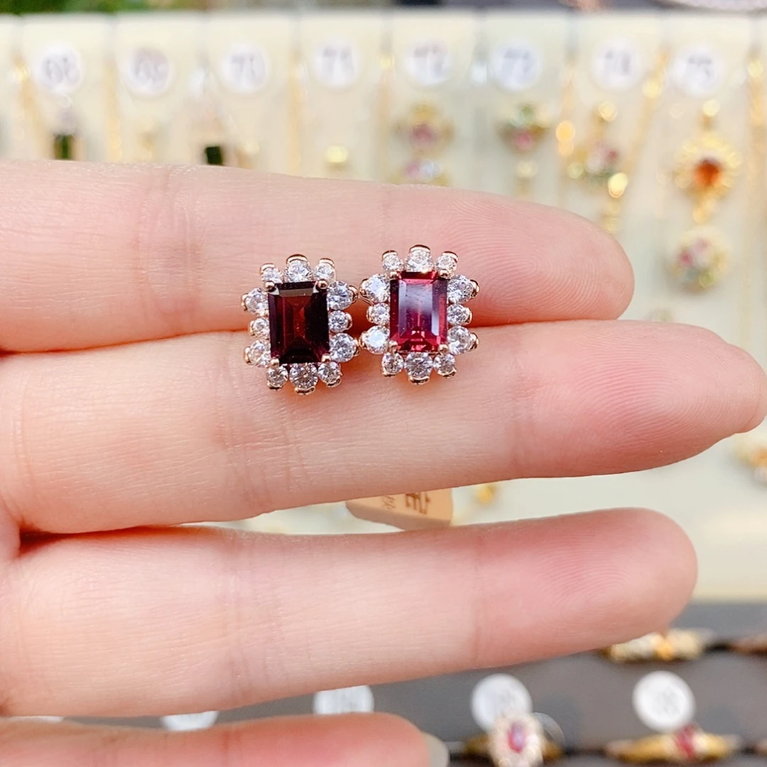 耳饰石榴石（紫牙乌）银S925镶嵌