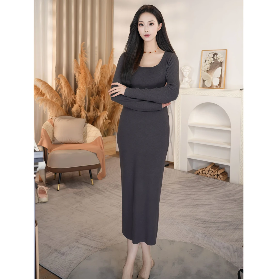 【拉夏贝尔】长裙辣妹连衣裙包臀修身显身材打底裙后妈裙法式纯欲女