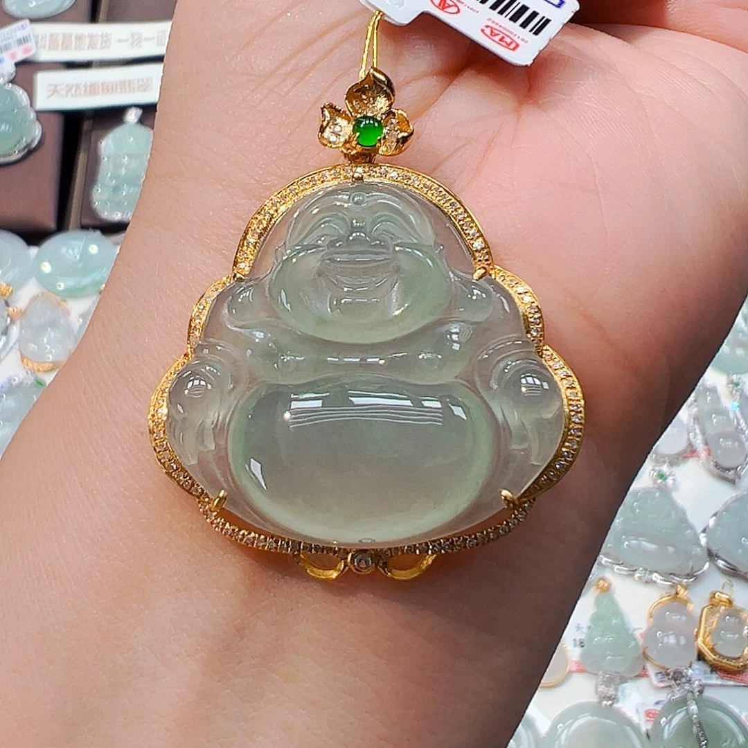 翡翠18K金镶嵌吊坠(不含链)佛公