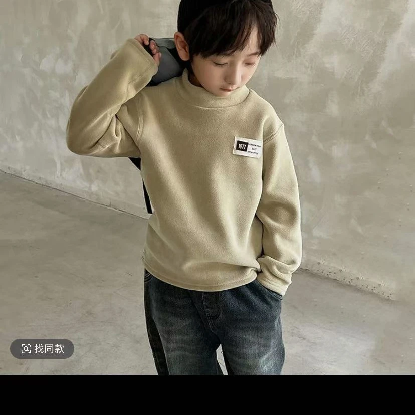 男童半高领字母打底衫秋冬季加绒