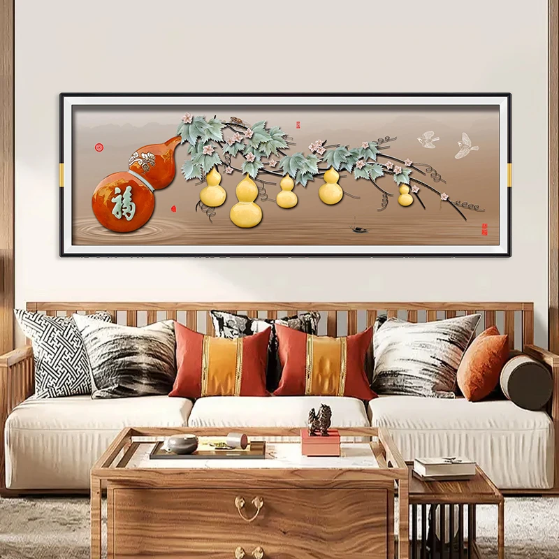 九头鸟手工玉雕画《五福临门》240×90