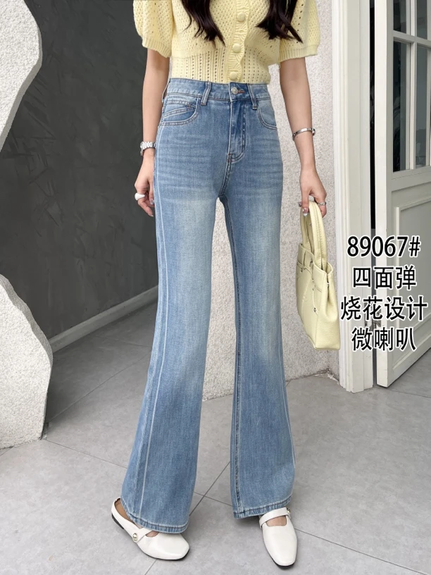 四面弹烧花设计微喇叭显瘦修身百搭