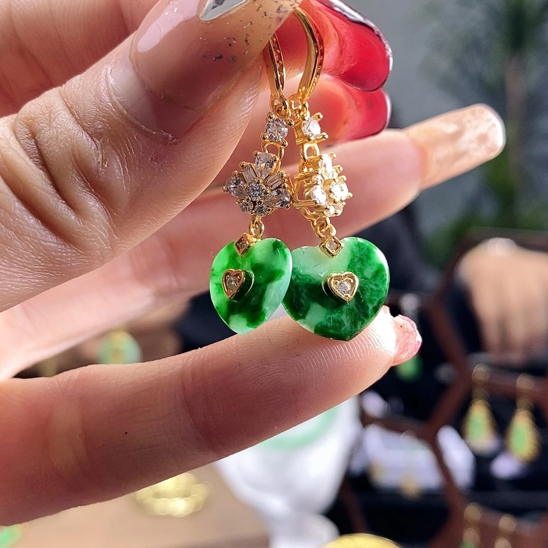 翡翠耳饰银S925镶嵌翡翠