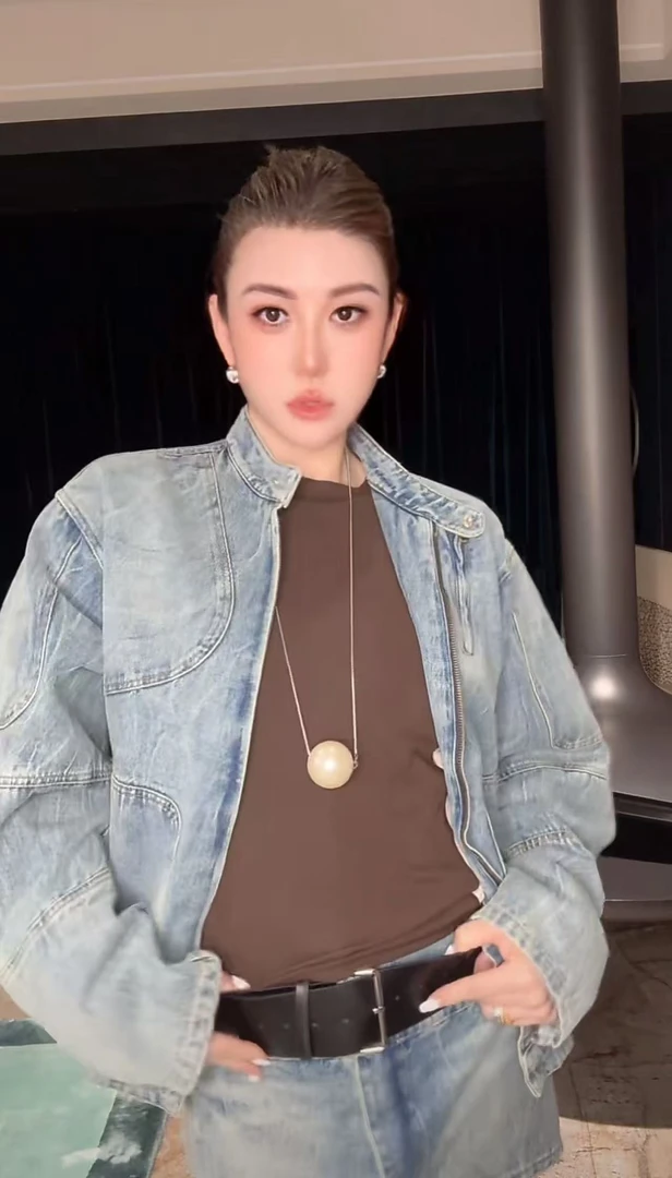 【HAV】新款时髦圆领做旧水洗牛仔外套