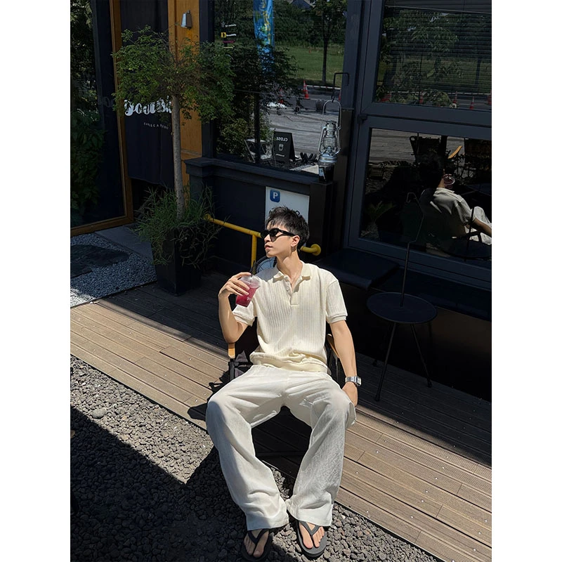 老钱风针织夏季潮流小众免烫青年短袖纯色polo情侣运动简约短袖