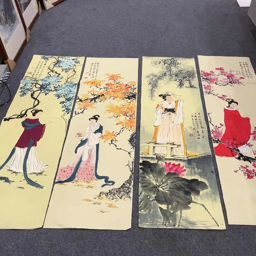 国画L精品国画作品四条屏