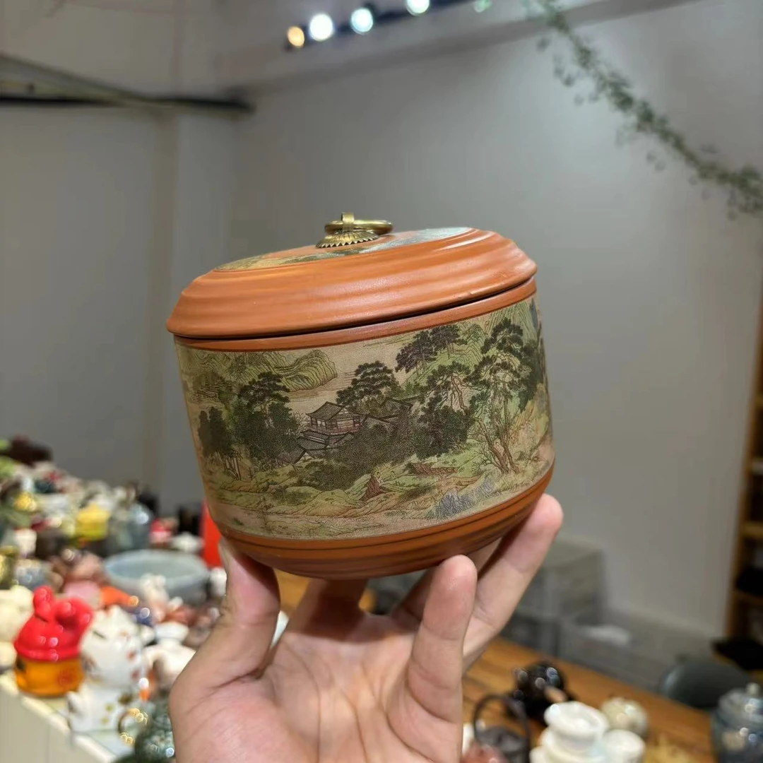 德化云仓 富春山居图回纹描金储茶罐茶叶罐密封罐储物罐-4410