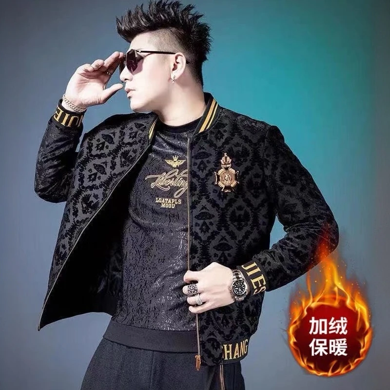KEMPOTIWO肯珀蒂韦新款男夹克秋冬季加绒加厚刺绣棒球服时尚外套