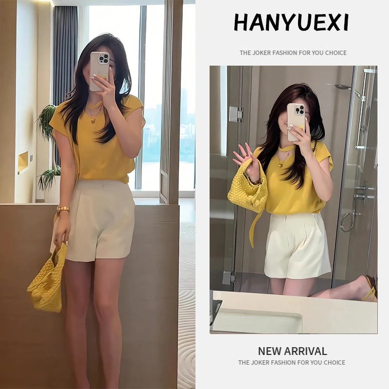 【现货】夏季一整套女装2025新款韩版显瘦减龄短袖上衣短裤两件套