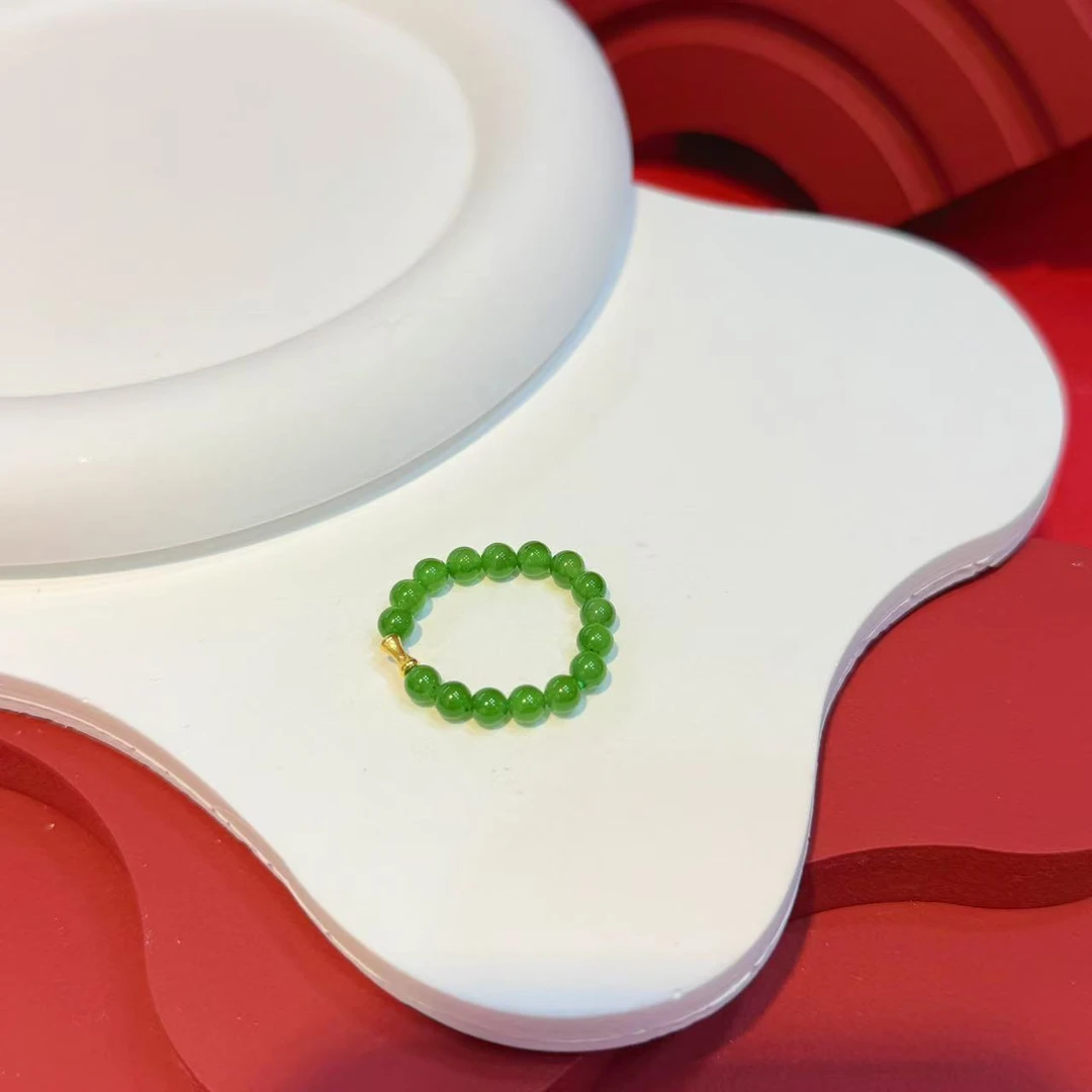 18K金竹节配件4mm碧玉珠珠戒圈HNZ11674