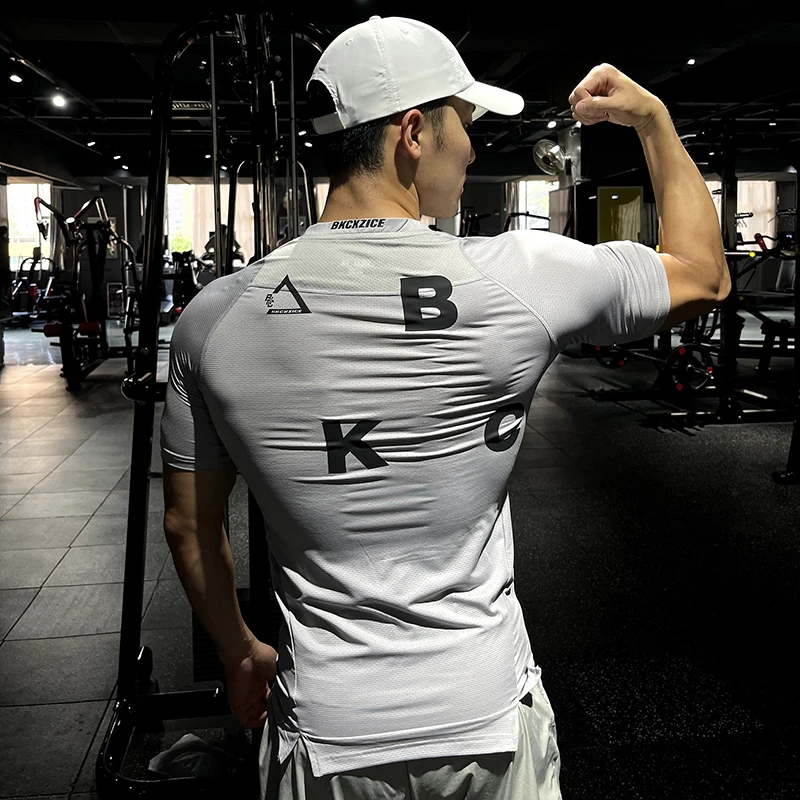 BKCXZICE肌肉健身t恤男紧身短袖户外跑步训练运动修身弹力速干衣