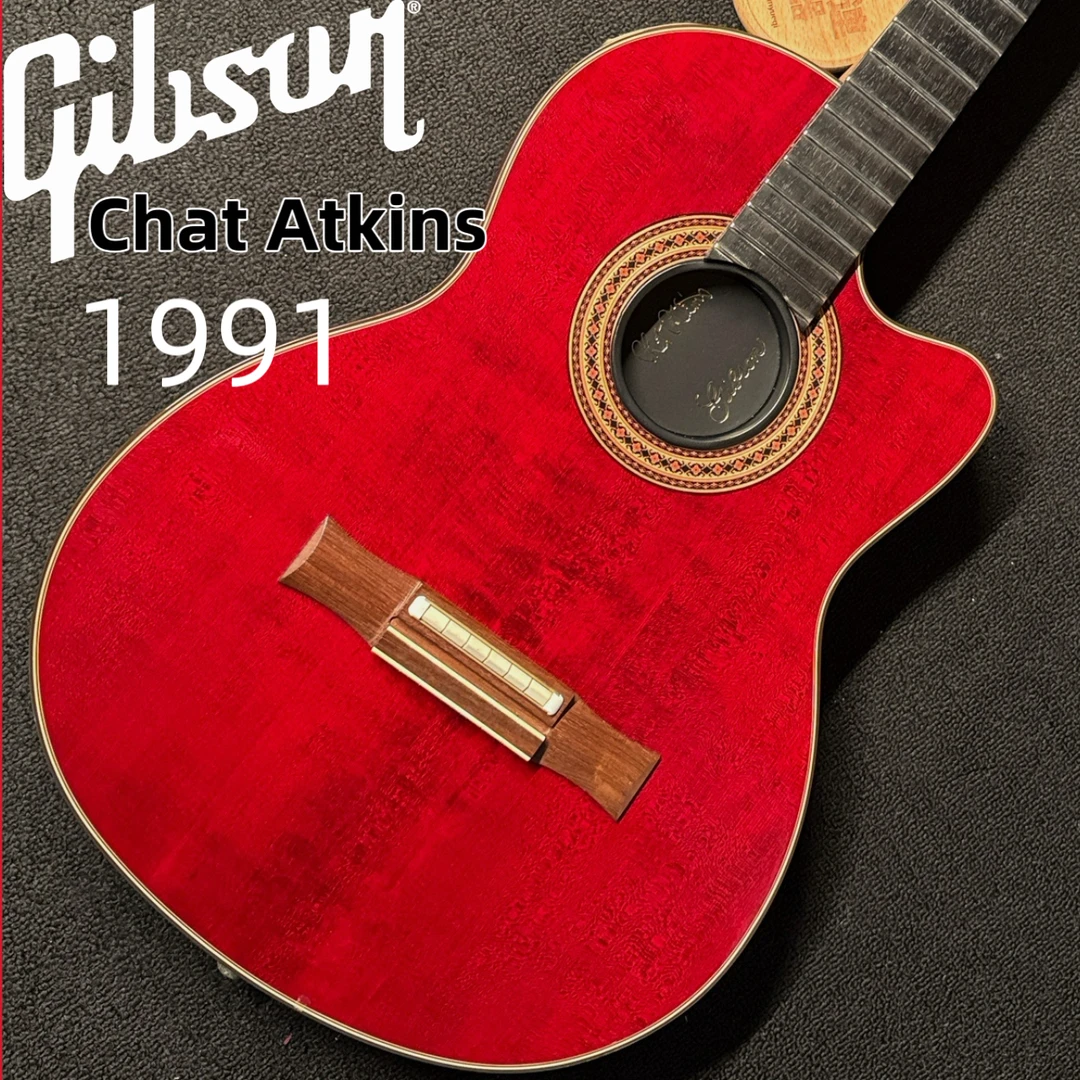 吉普森Gibson chet atkins 酒红色尼龙电木静音古典吉他美产