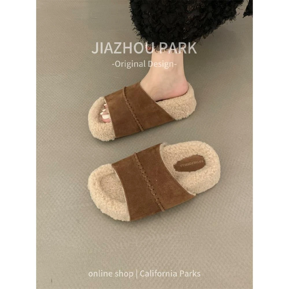 【DR专柜正品】软乎乎!小众勃肯毛毛拖鞋女外穿2025覆古松糕丑萌