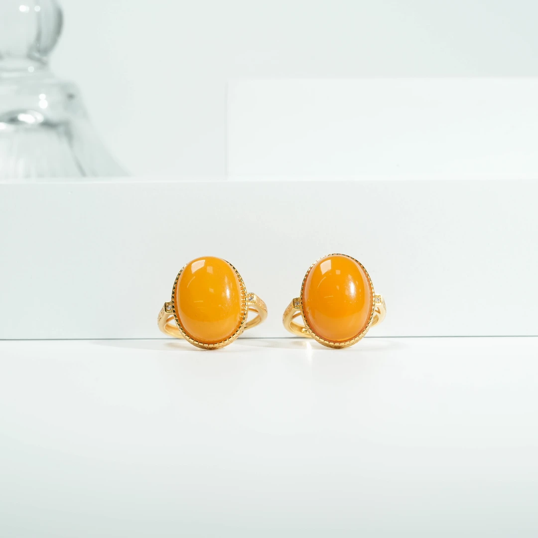 【星浩好物】S925银蜜蜡戒指 QT03H671【多样性发一件】11*15mm