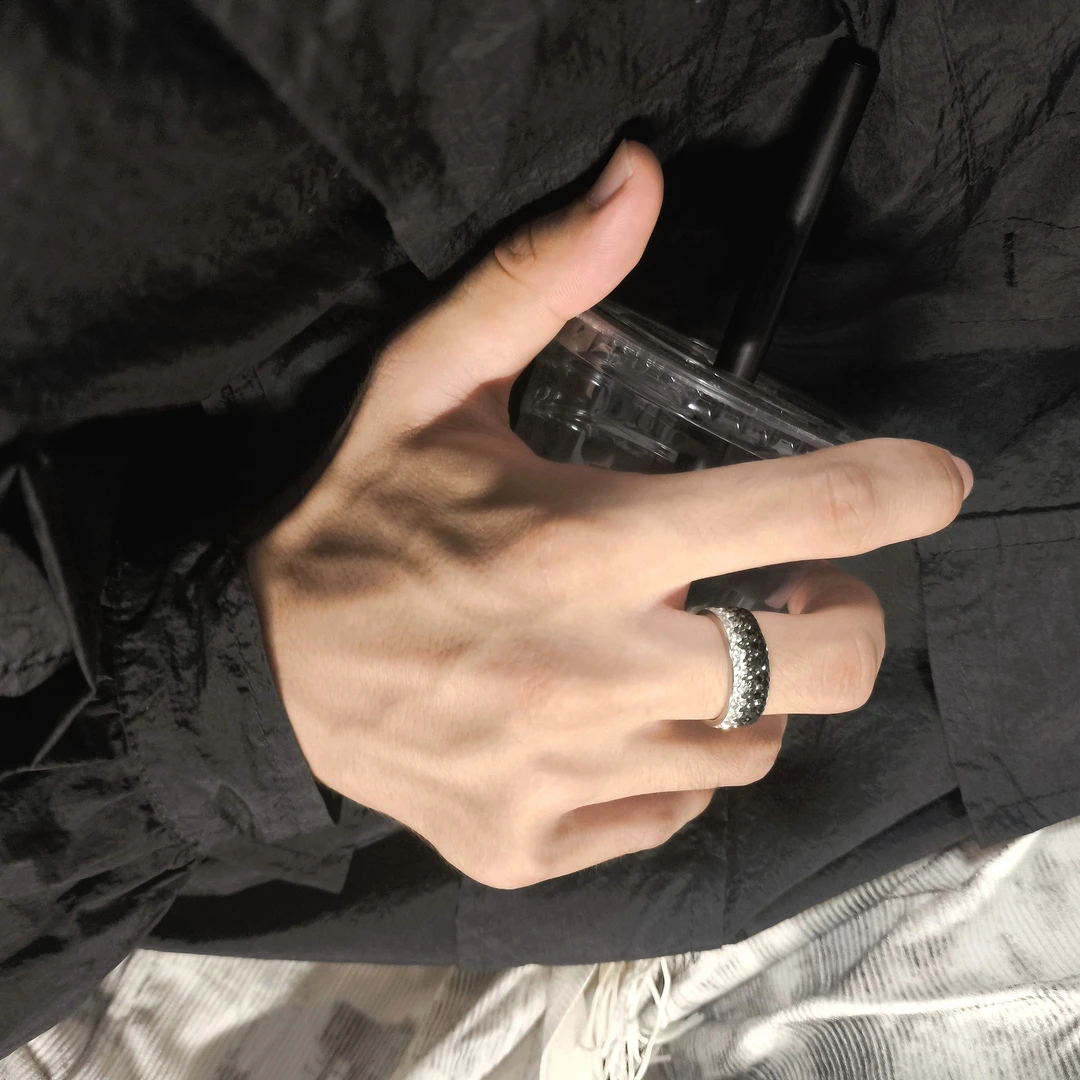 钛钢戒指 昼夜满钻戒指男款黑白闭口小众高级感潮流冷淡风指环14