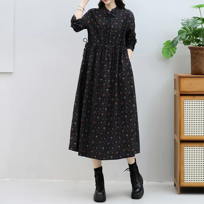 【林子原创】2025高品质春装新款女长袖连衣裙碎花连衣裙