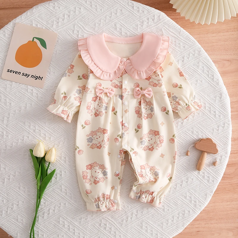 新生婴儿春秋连体衣纯棉宝宝秋季衣服可爱小兔超萌哈衣长袖外出服