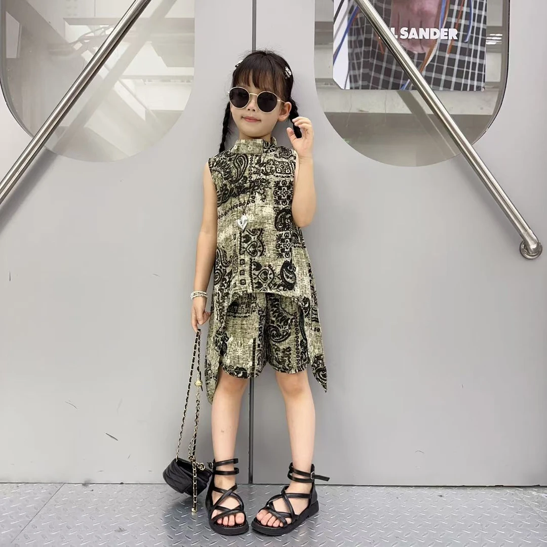 女童夏装套装2025新款儿童洋气时髦背心t中大童夏季多巴胺两件套