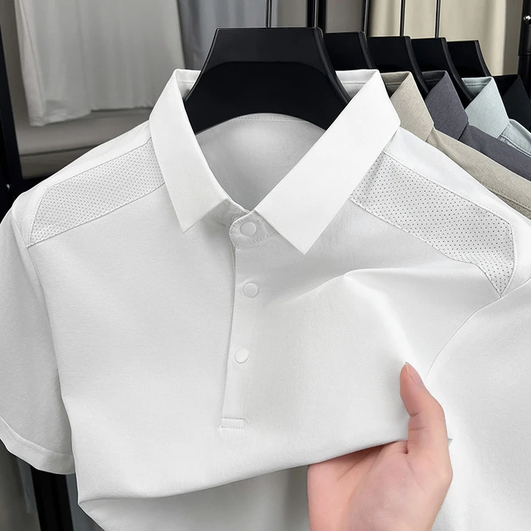 夏季运动透气型拼接半袖纯色休闲T恤衫潮男士吸湿速干短袖Polo衫