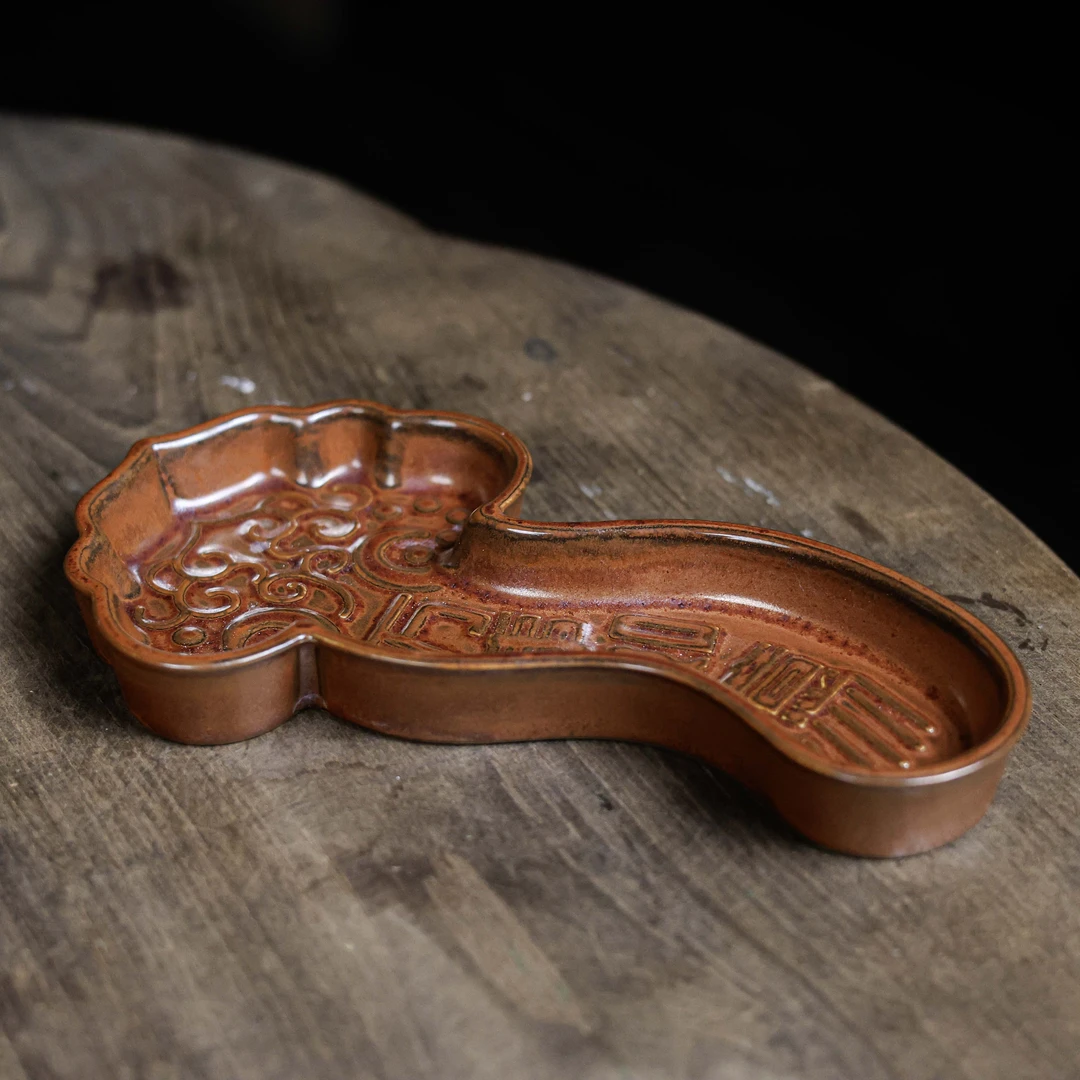 【福器】红金釉万事如意果盘（Q7360）