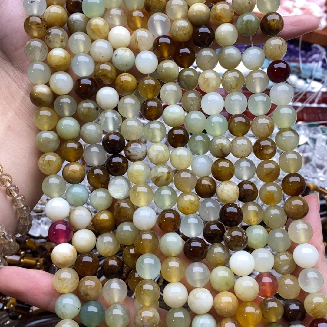 未镶嵌玛瑙/玉髓珠宝半成品一条纯天然老岫玉圆珠10mm