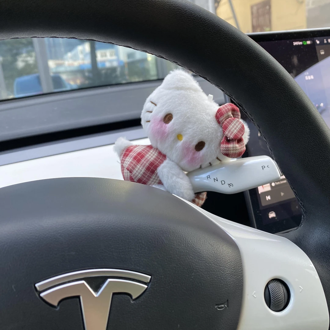 可爱侧坐格纹kt猫汽车怀挡装饰品车载雨刮器转向灯装饰新车礼物