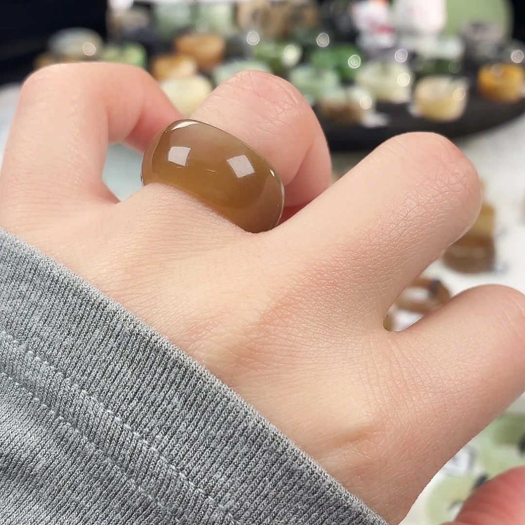 和田玉未镶嵌戒指S48咖糖轮胎17.3