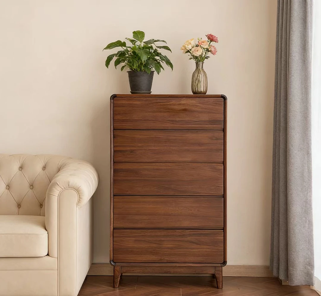 苏作承进口缅甸柚木家用客厅现代简约五斗柜储物柜复古柜子收纳柜