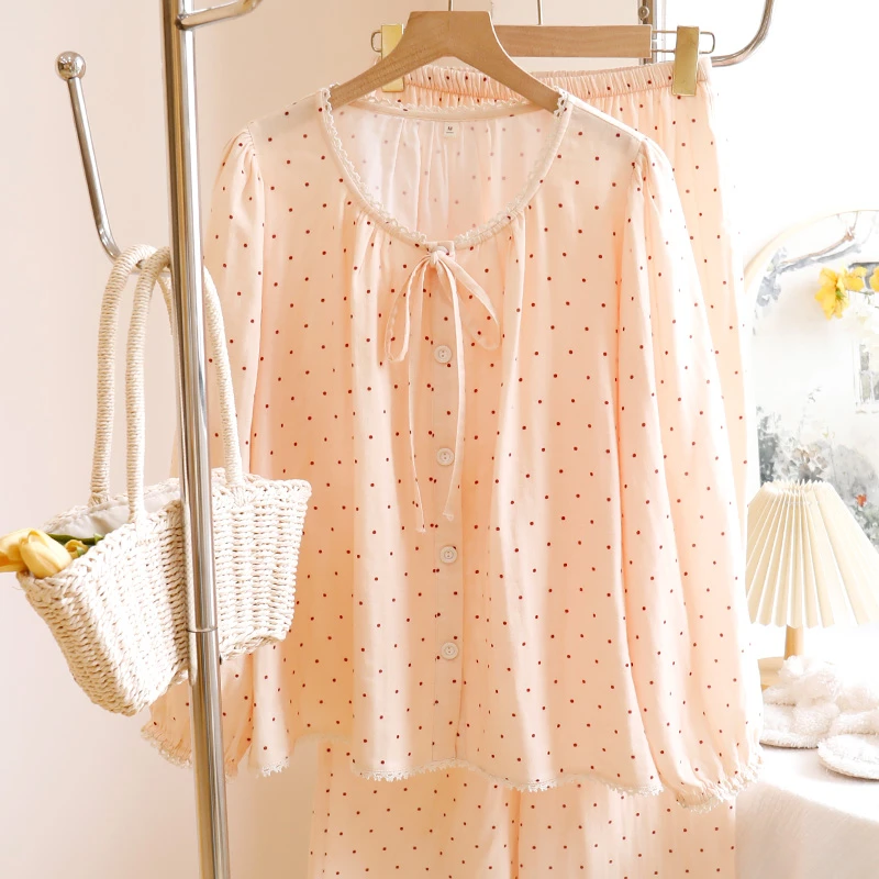 【5723波点】甜美新款棉纱薄春秋外穿公主家居服睡衣宽松长袖