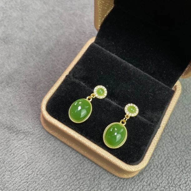 和田玉碧玉蛋面耳坠多样性发货裸石卡8*10mm左右