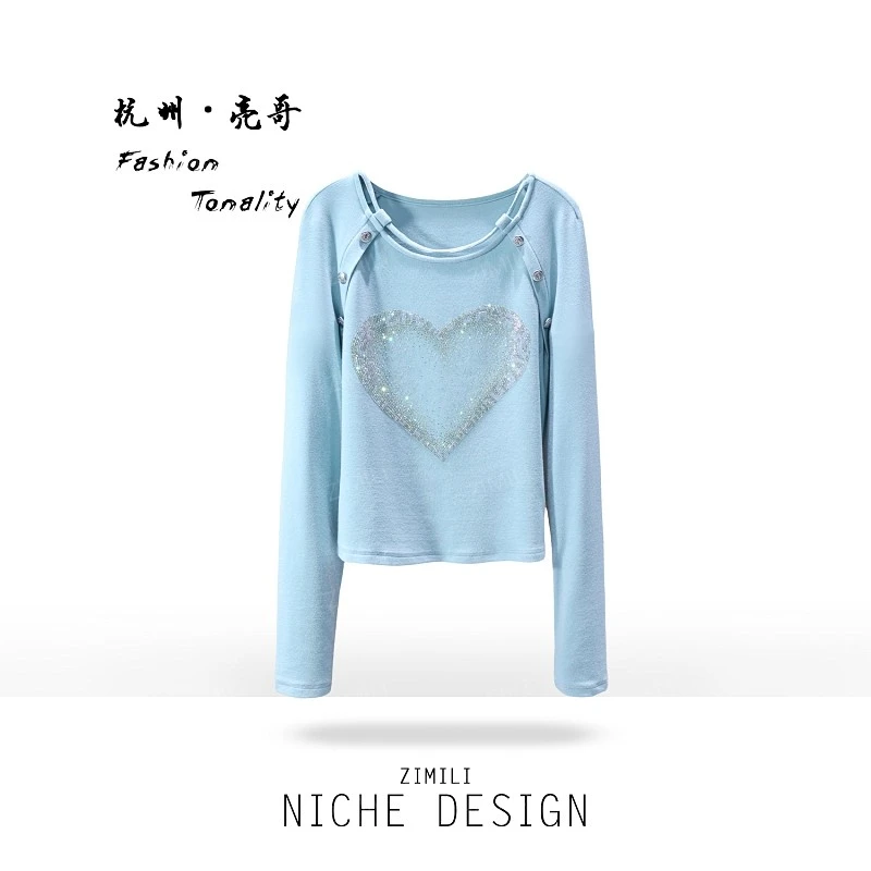 【亮哥欧货女装】冬季加厚羊毛《爱心烫钻》高弹显瘦打底上衣26073-B1