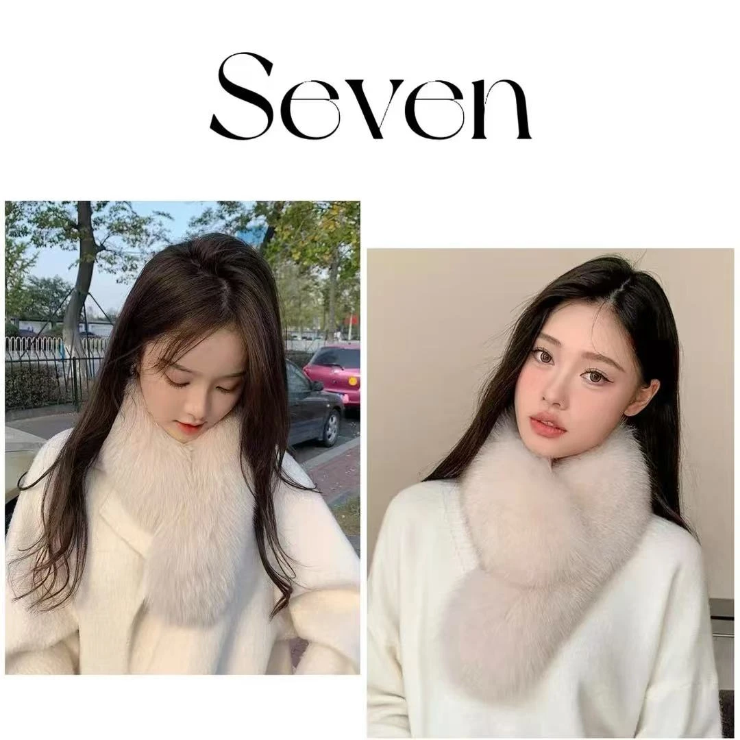 短款单面毛夹子款 毛绒狐狸毛保暖围巾冬款加厚百搭