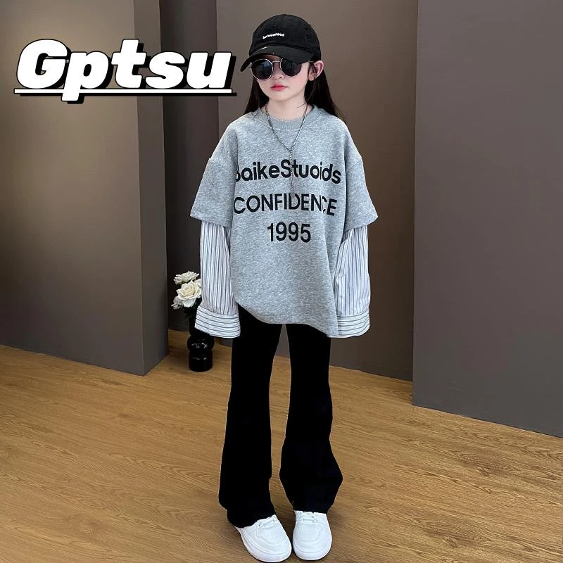 GPTSu女童春秋卫衣儿童网红炸街上衣女孩大童春装洋气圆领衣服潮