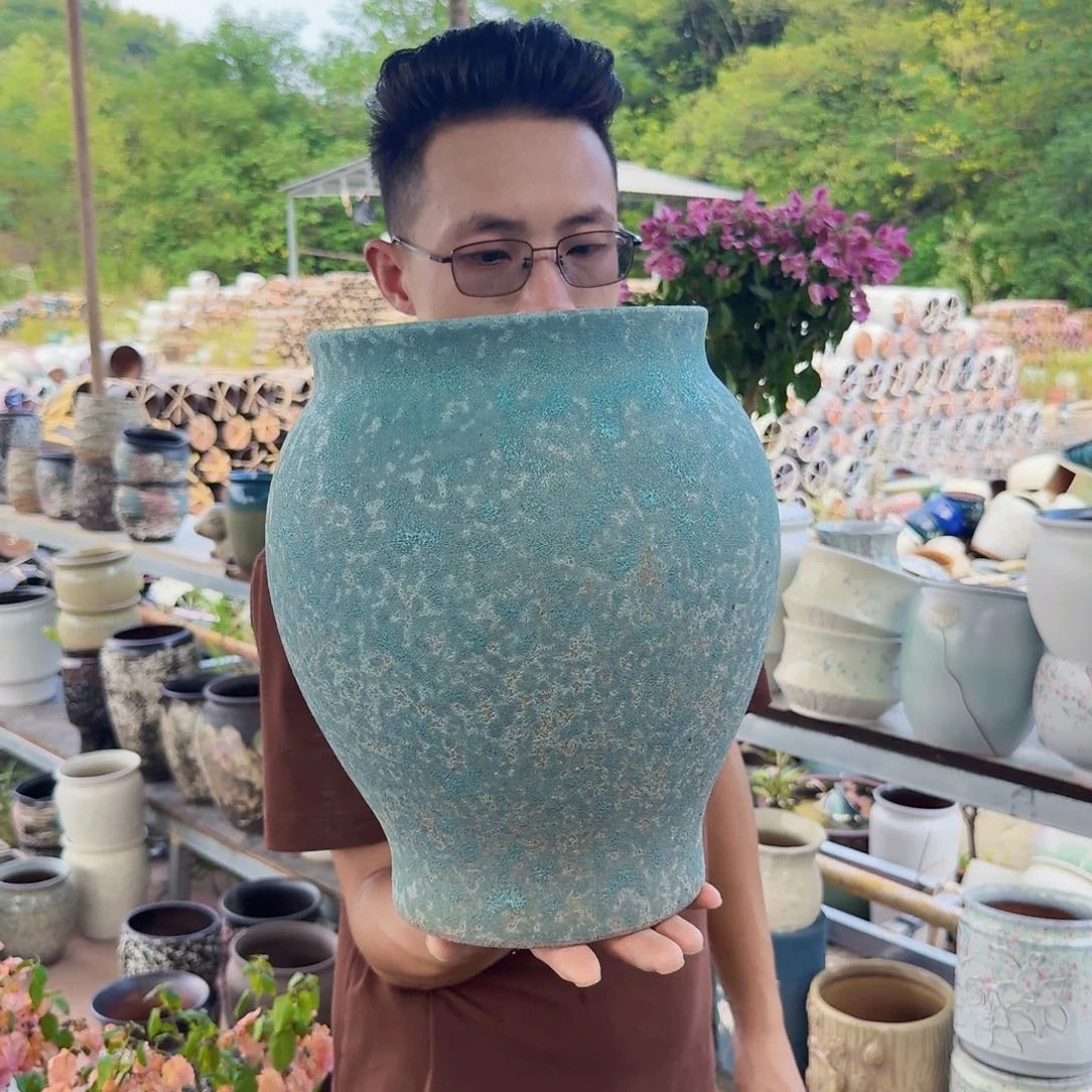 紫砂花盆口20高18（两个天青大号